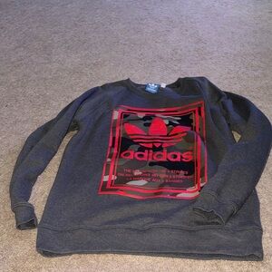Adidas Men's Charcoal Crewneck with Red Graphic